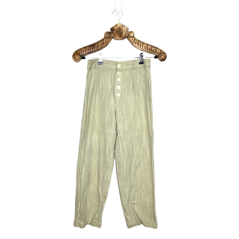 Urban Outfitters Pants Summer Cotton Slub Button Fly Straight Leg Pale Green 2